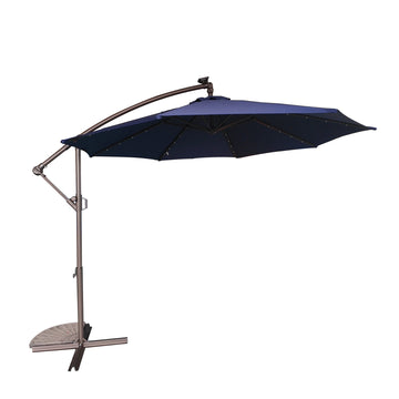 10 FT Cantilever Patio Umbrella with Lights Offset Patio Umbrella Crank Large Outdoor Umbrella Pool Umbrella for Backyard Garden Deck Pool, Navy Blue