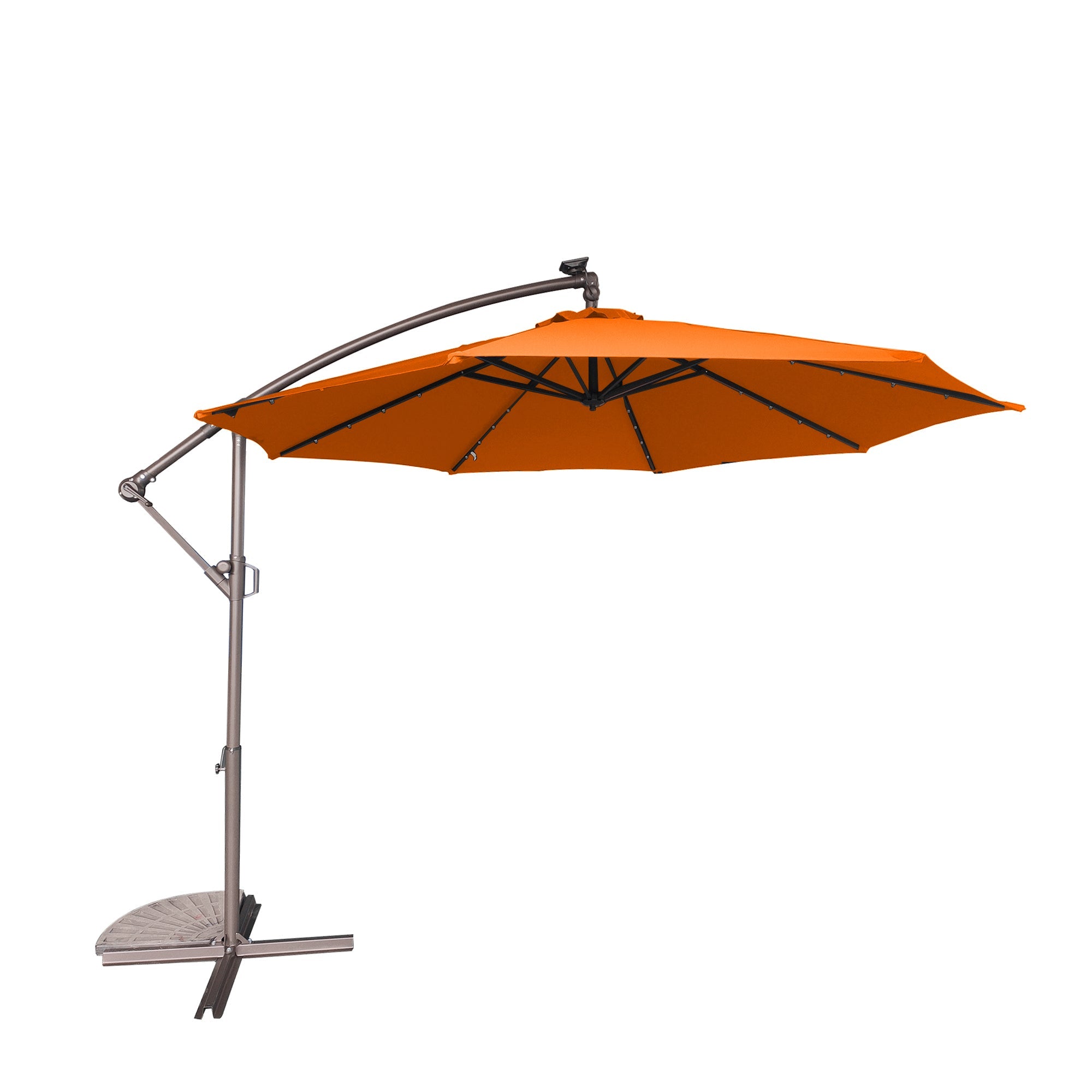 10 FT Cantilever Patio Umbrella with Lights Offset Patio Umbrella Crank Large Outdoor Umbrella Pool Umbrella for Backyard Garden Deck Pool, Orange