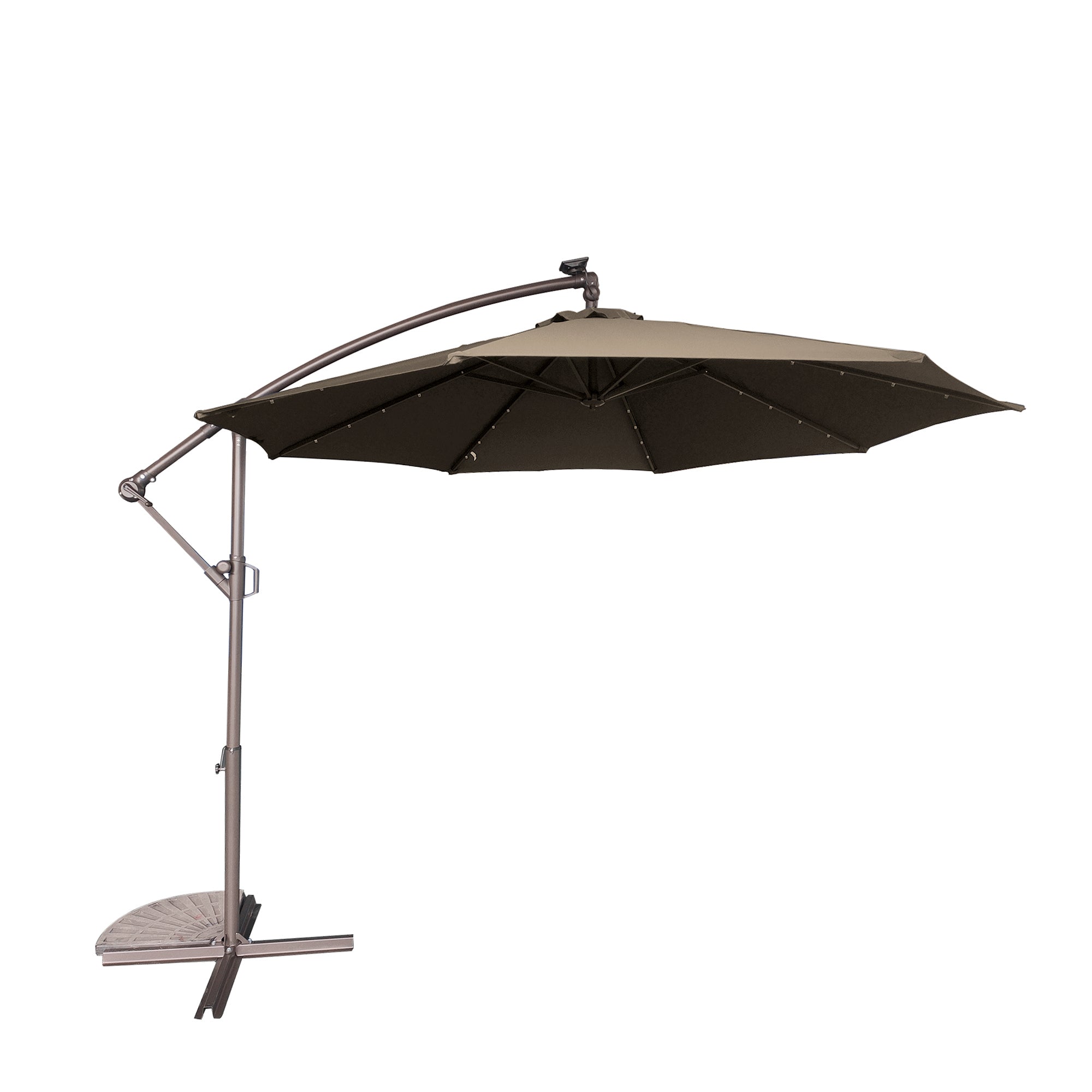 10 FT Cantilever Patio Umbrella with Lights Offset Patio Umbrella Crank Large Outdoor Umbrella Pool Umbrella for Backyard Garden Deck Pool, Tan