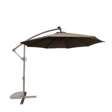 10 FT Cantilever Patio Umbrella with Lights Offset Patio Umbrella Crank Large Outdoor Umbrella Pool Umbrella for Backyard Garden Deck Pool, Tan