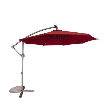 10 FT Cantilever Patio Umbrella with Lights Offset Patio Umbrella Crank Large Outdoor Umbrella Pool Umbrella for Backyard Garden Deck Pool, Red