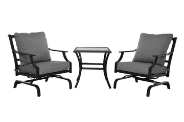 Black 3-Piece Outdoor Patio Conversation Set with Gray Cushions and Coffee Table