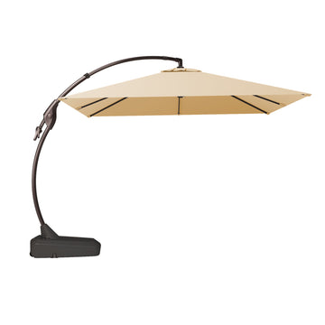 11 ft Octagon Cantilever Patio Umbrella with Base in Beige Fade Resistant UV Protected with 360 Degree Rotation and Adjustable Tilt