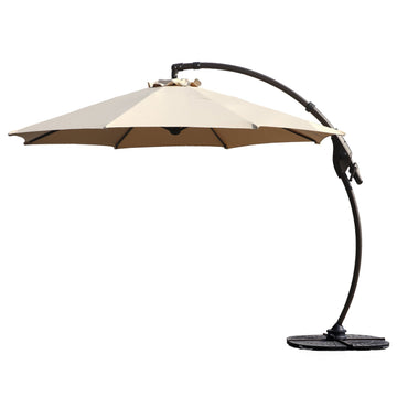 12 ft Octagon Cantilever Patio Umbrella in Beige Fade Resistant UV Protected with Base Adjustable Tilt and 360 Degree Rotation