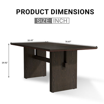 70.86 Inch Black Wood Double Pedestal Dining Table Seats 6 Modern Rectangular MDF Table