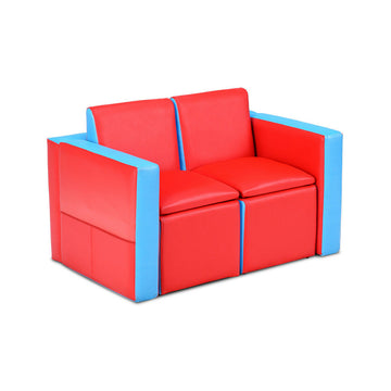 2 in 1 Red Convertible Kids Play Sofa and Table Chair Set