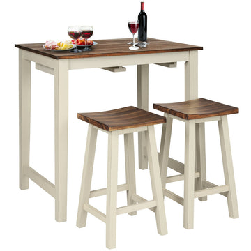 Brown Counter Height Pub Table with 2 Saddle Bar Stools