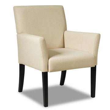 Beige Comfortable and Sturdy Fabric Executive Armchair with Wood Legs