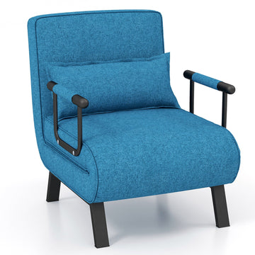 Blue 3 in 1 Foldable Sofa Bed 6 Position Adjustable Lounge Chair with Pillow