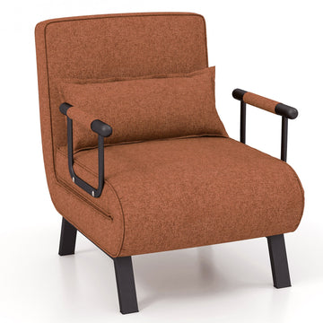 Brown 3 in 1 Foldable Sofa Bed 6 Position Adjustable Lounge Chair with Pillow