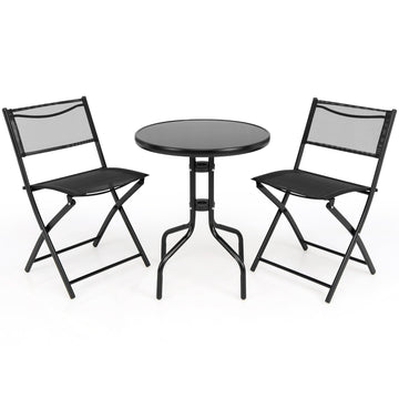 3 Pieces Black Metal Folding Bistro Table Chairs Set for Indoor and Outdoor