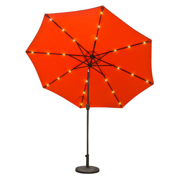 9ft Patio Umbrella Outdoor Market 32 LED Solar Umbrella with Tilt and Crank(Orange Red)