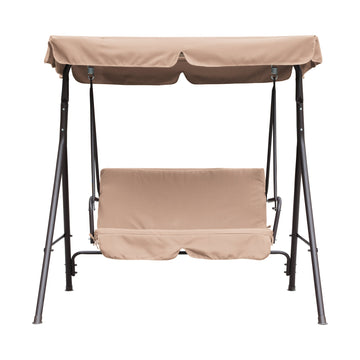 Patio Swing Outdoor Porch Swing Chair for Adults with Removable Cushion 2 Seat Large Converting Canopy Swing Glider for Garden Backyard Deck, Beige