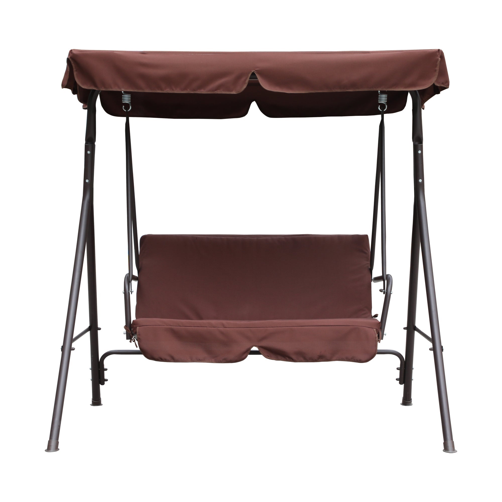 Patio Swing Outdoor Porch Swing Chair for Adults with Removable Cushion 2 Seat Large Converting Canopy Swing Glider for Garden Backyard Deck, Brown