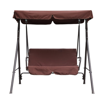 Patio Swing Outdoor Porch Swing Chair for Adults with Removable Cushion 2 Seat Large Converting Canopy Swing Glider for Garden Backyard Deck, Brown