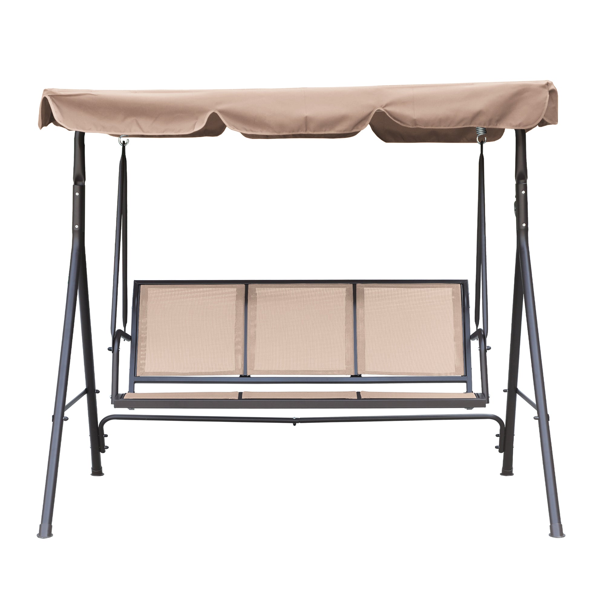 Patio Swing Outdoor Porch Swing Chair for Adults with Removable Cushion Textilene 3 Seat Large Converting Canopy Swing Glider for Garden Backyard Deck, Beige