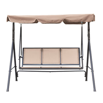 Patio Swing Outdoor Porch Swing Chair for Adults with Removable Cushion Textilene 3 Seat Large Converting Canopy Swing Glider for Garden Backyard Deck, Beige