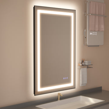 24 in. x 36 in. Black LED Bathroom Mirror with Aluminum Frame Anti Fog and Dimmable Light