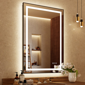 24 in. x 32 in. Black LED Bathroom Mirror with Aluminum Frame Anti Fog and Dimmable Light