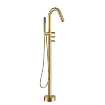 Boyel Living Freestanding Floor Mount 3-Handle Bath Tub Filler Faucet with Handheld Shower and Water Supply Lines