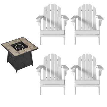 5-Piece HDPE Adirondack Chairs Conversation Set with Outdoor 28-inch Square Fire Pit Table