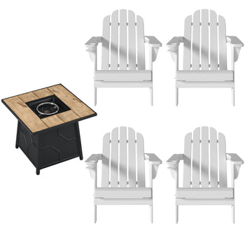 5-Piece HDPE Adirondack Chairs Conversation Sets with 28-inch Outdoor Square Fire Pit Table
