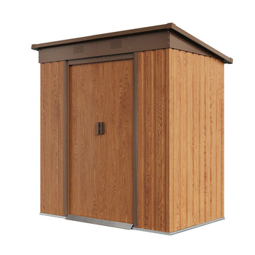 Storage Shed Metal Imitation Wood Grain 4¡Á6 ft Tool Shed Waterproof Brown