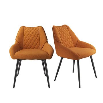 Fabric Diamond Shaped Soft Dining Chair with Metal Legs(Set of 2)
