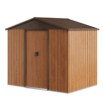 Storage Shed Metal Imitation Wood Grain 6¡Á8 ft Tool Shed Waterproof Brown