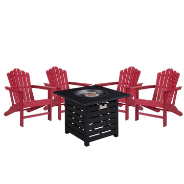 5-Piece HDPE Adirondack Chairs Outdoor Conversation Set with 32-inch Propane Fire Pit Table
