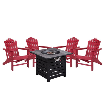5-Piece HDPE Adirondack Chairs Outdoor Conversation Set with 32-inch Propane Fire Pit Table