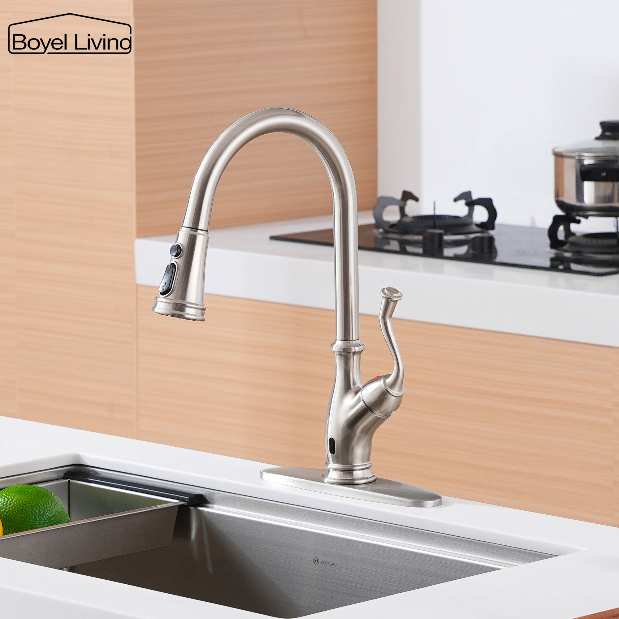 3-Spray Patterns 1.8 GPM Single Handle Touchless Pull Down Sprayer Kitchen Faucet in Brushed Nickel