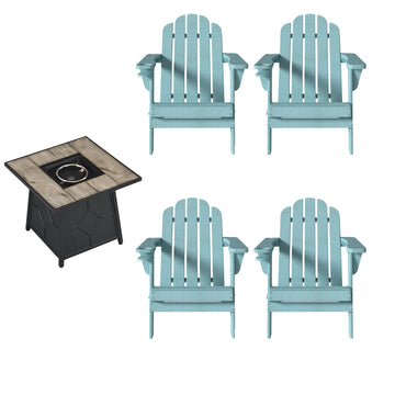 5-Piece HDPE Adirondack Chairs Conversation Set with Outdoor 28-inch Square Fire Pit Table