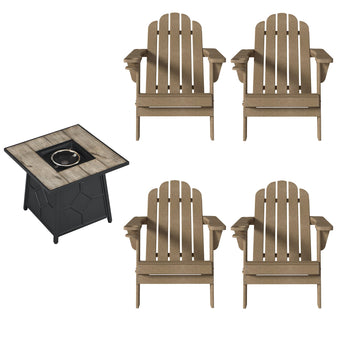 5-Piece HDPE Adirondack Chairs Conversation Set with Outdoor 28-inch Square Fire Pit Table