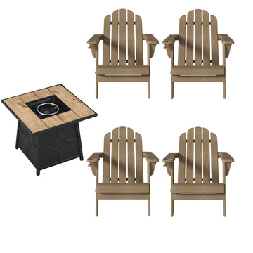 5-Piece HDPE Adirondack Chairs Conversation Sets with 28-inch Outdoor Square Fire Pit Table