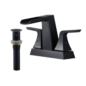 Dual Handle Bathroom Faucet with Waterfall Spout, Pop-Up Drain, and Solid Brass Construction - Corrosion Resistant, Easy Installation, and Precise Water Control