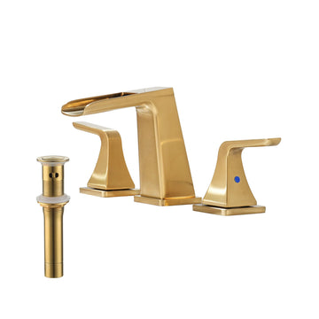 3-Hole Bathroom Faucet with Waterfall Spout, Dual Handle Design, and Pop-Up Drain - Corrosion Resistant, Solid Brass Construction, and Easy Installation