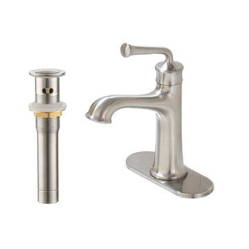 Single Hole Bathroom Faucet with Drain, Decorative Plate, Aerator - Corrosion Resistant, Easy to Install, and Single Handle Design for Precise Water Control