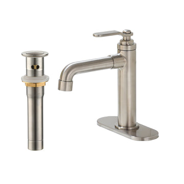 Single Hole Bathroom Faucet, Zinc Alloy Handle, 304 Stainless Steel Pop-Up Drain, Easy Installation with Decorative Base Plate