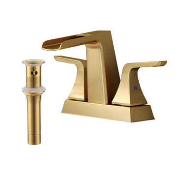 Dual Handle Bathroom Faucet with Waterfall Spout, Pop-Up Drain, and Solid Brass Construction - Corrosion Resistant, Easy Installation, and Precise Water Control