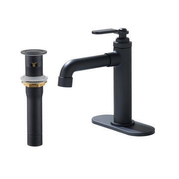 Brass Single Hole Bathroom Faucet with Decorative Base Plate, Single Handle, Easy Installation, 1.2 GPM Flow Rate