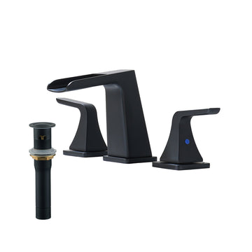 3-Hole Bathroom Faucet with Waterfall Spout, Dual Handle Design, and Pop-Up Drain - Corrosion Resistant, Solid Brass Construction, and Easy Installation