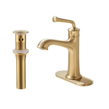 Premium Single Hole Bathroom Faucet with Pop-Up Drain - Corrosion-Resistant Solid Brass Construction, Easy Single Handle Design, Decorative Base Plate