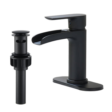 Elegant Single Hole Bathroom Faucet with Pop-Up Drain - Solid Brass Spout, Zinc Alloy Handle, Decorative Base Plate for 1 or 3-Hole Installation