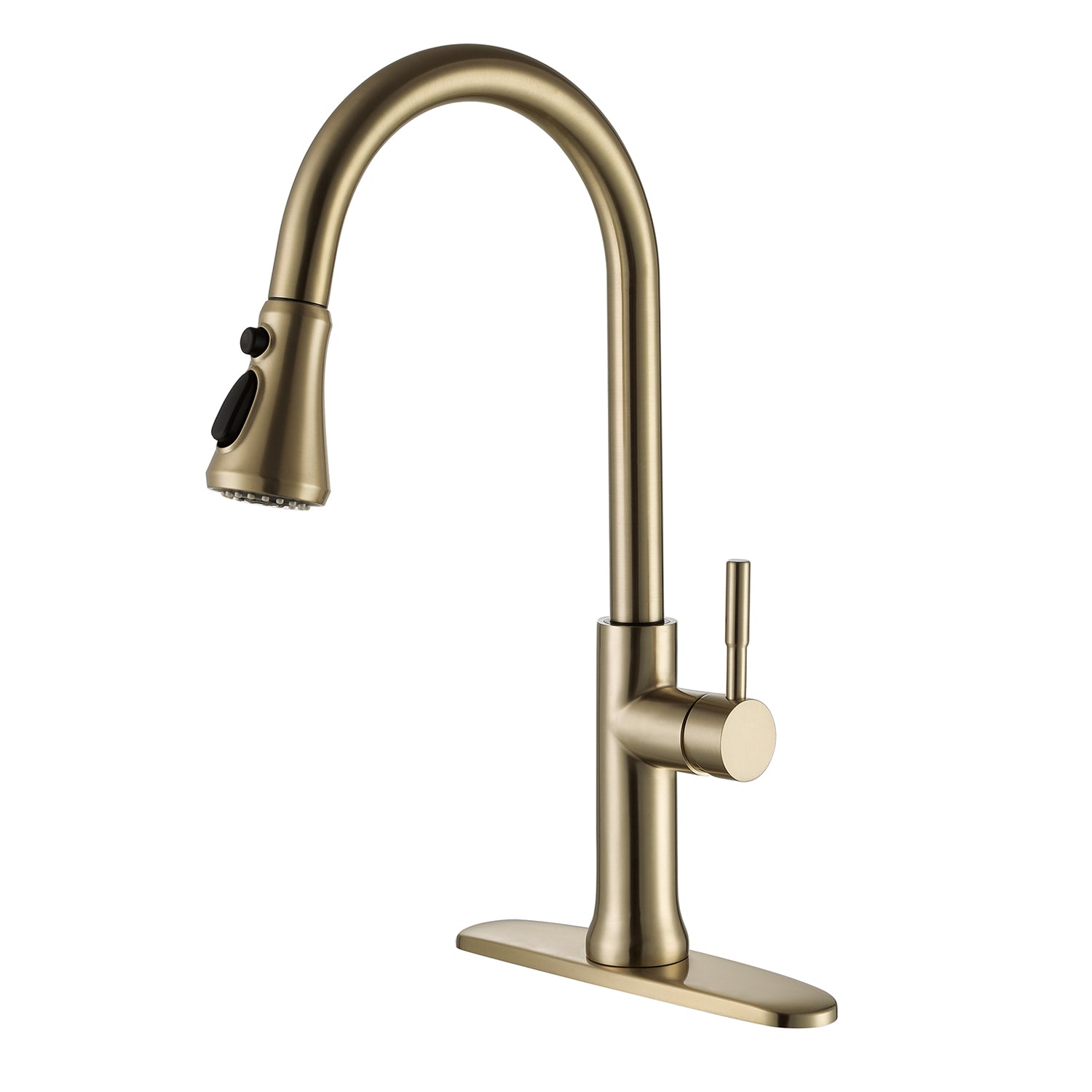 Single-Handle Pull-Down Sprayer Kitchen Faucet With Flexible House and Deck Plate in Brushed Glod