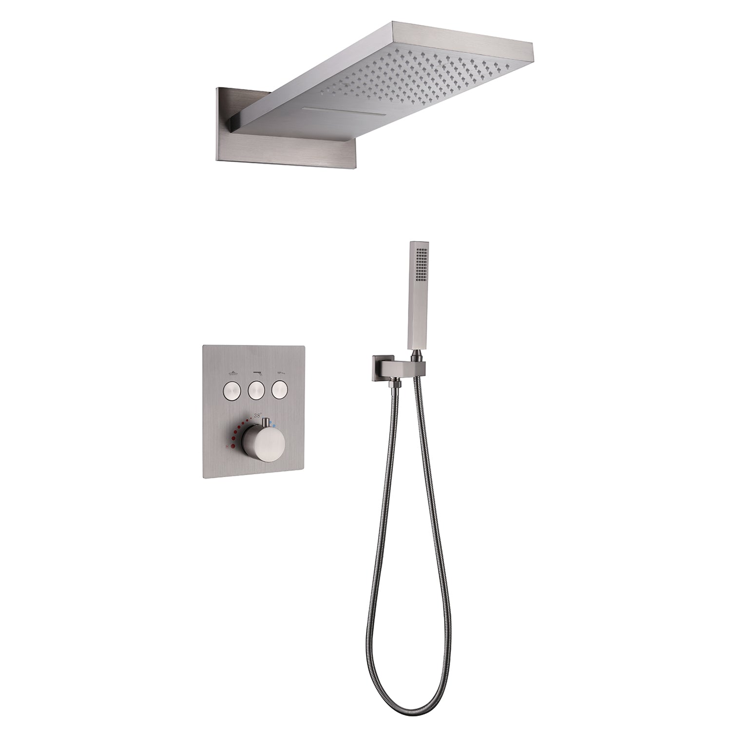 2-Spray Patterns 2 GPM 10 in. Wall Mount Dual Shower Heads and Handheld Shower with Pressure Balance Valve in Brushed Nickel