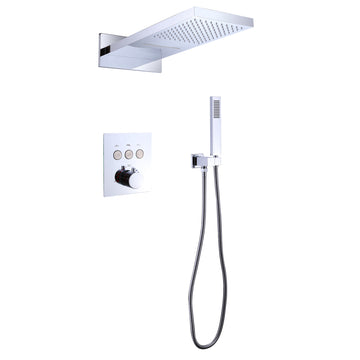 New 2-Spray Patterns 2 GPM 10 in. Wall Mount Dual Shower Heads and Handheld Shower with Pressure Balance Valve in Chrome