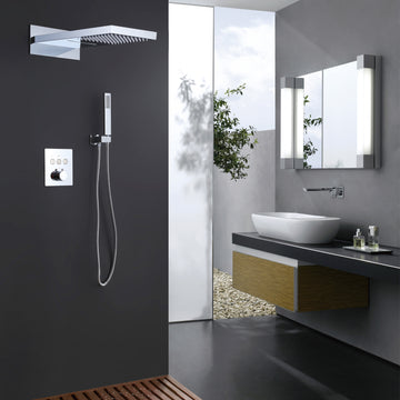 New 2-Spray Patterns 2 GPM 10 in. Wall Mount Dual Shower Heads and Handheld Shower with Pressure Balance Valve in Chrome