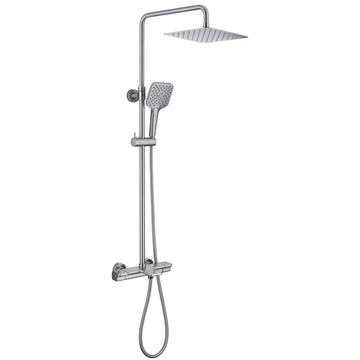 10 in. Wall Mount Thermostatic Rain Shower System with Handheld Shower and Tub Spout in Brushed Nickel