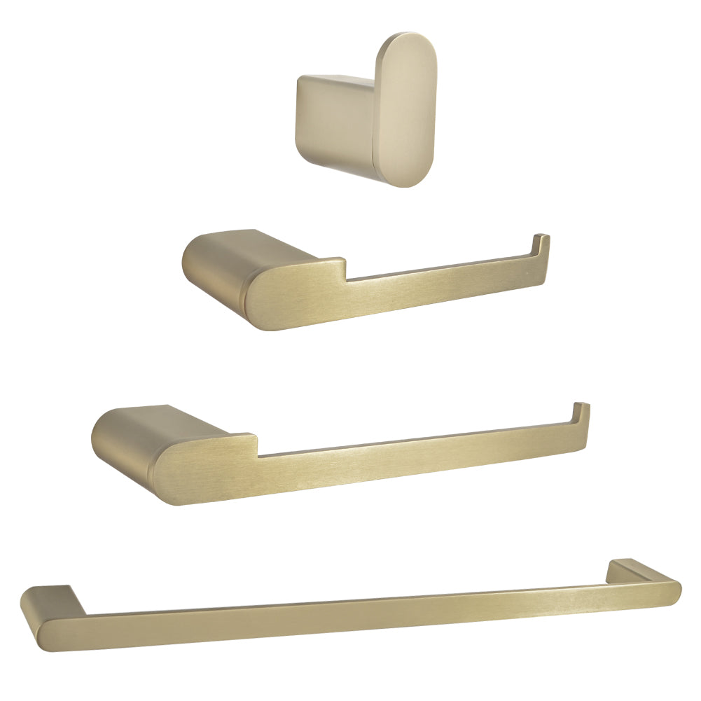 4-Piece Bath Accessory Set with Towel Bar, Towel Robe Hook, Toilet Roll Paper Holder, Hand Tower Holder in Brushed Gold